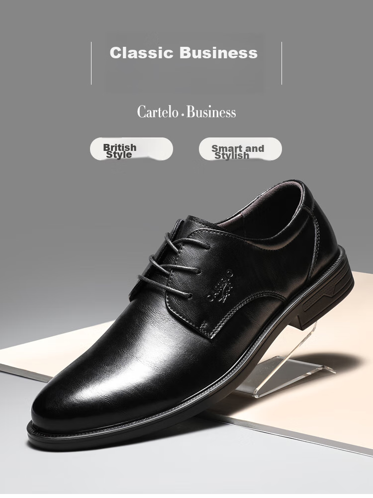 CARTELO Leather Shoes for Men, Business Casual Genuine Leather New Style Formal Soft-Soled Height-Increasing Derby Shoes for Autumn And Winter, Breathable Soft Leather Wedding Shoes 1