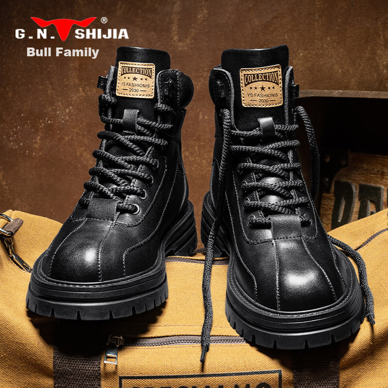 Bull Family Martin Boots Men Autumn Winter New British Style Men's Boots Thick Sole Genuine Leather Work Boots Men