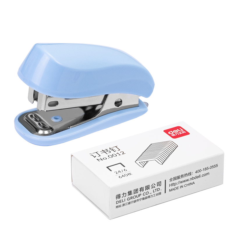 Deli 12# Mini Portable Stapler Set (Stapler + Staples), Exam Paper Binding, School Supplies, Blue 0255