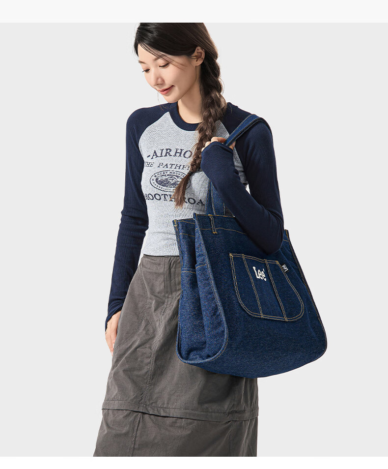 Lee High-Quality Tote Bag, New Versatile Commuter Large-Capacity Handbag for Women, Simple And Fashionable Shoulder Bag, Navy Blue 8