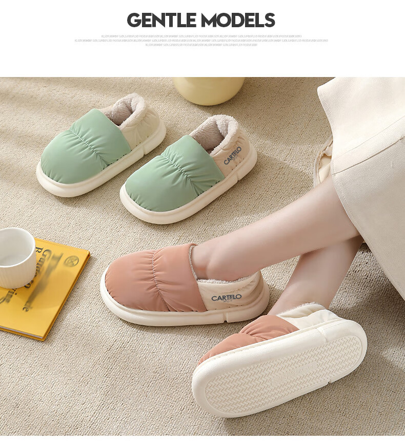 CARTELO Cotton Slippers for Women, Winter Heel-Covered Fleece-Lined Warm Maternity Shoes Cotton Footwear 1008M Green Size 36-37 9