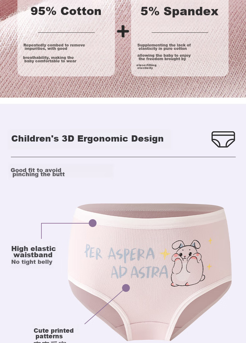 LangSha Girls' Underwear, Children's Cotton Antibacterial Triangle Panties, Cartoon Design, 95% Cotton, for Young Girls And Older Children, No Wedgie Shorts, 2XL 4