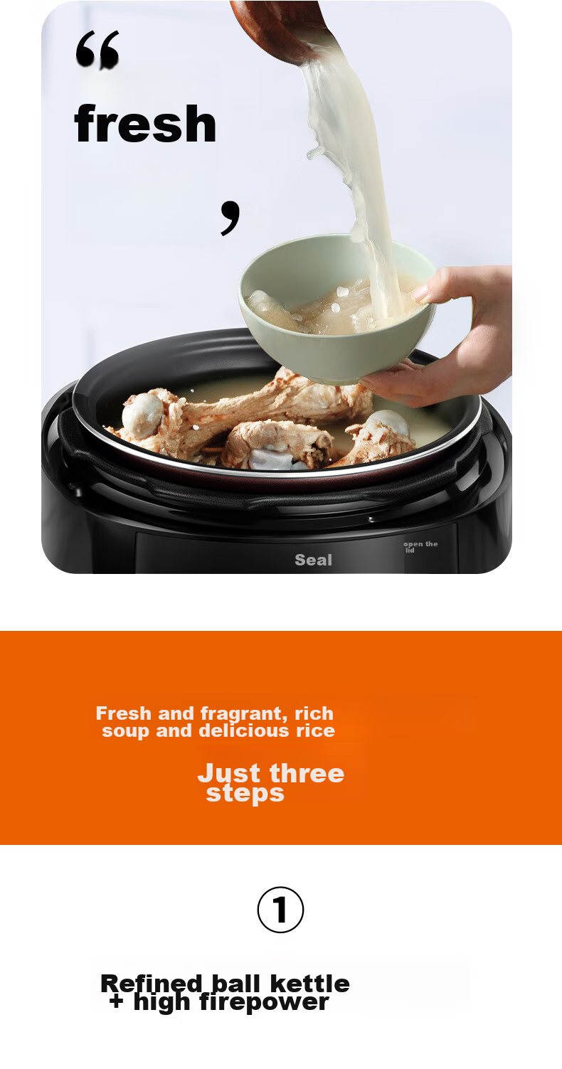 Joyoung 5L Smart Home Electric Pressure Cooker for 4-5 People with Dual Inner Pot, Multifunctional Copper Craftsmanship High Pressure Cooker with Large Fire, Nutritious Cooking, Timer And Reservation Function Y-50C82 3