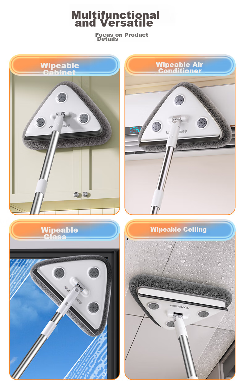 Jiabangshou Triangle Glass Cleaner, 2025 Model, for Home Use, Ceiling Cleaner, Cabinet And Wall Cleaner, Cleaning Tool, All-In *2 Pieces of Cloth 10