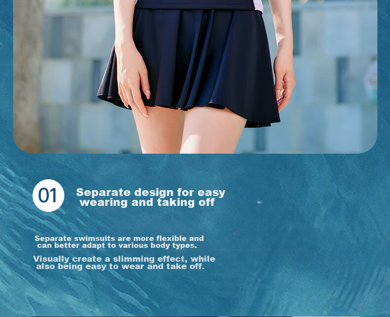 ANTA Slim Waist Women's Two-Piece Swimsuit, Slimming And Fitted, Tummy Control Skirt Design, Elastic Breathable Quick-Dry Chlorine-Resistant Swimwear 2XL 12