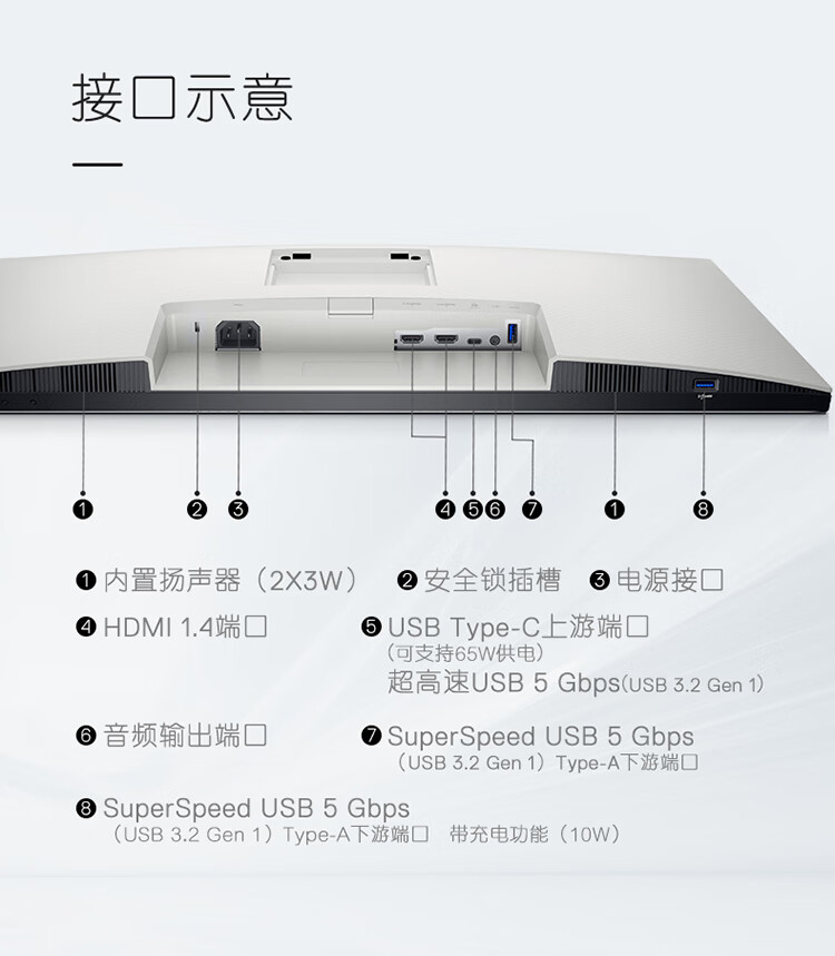  戴尔（DELL）27英寸 办公显示器 2K IPS Type-C 65W反向充电 内置音箱 防蓝光 旋转升降 电脑显示屏 S2722DC