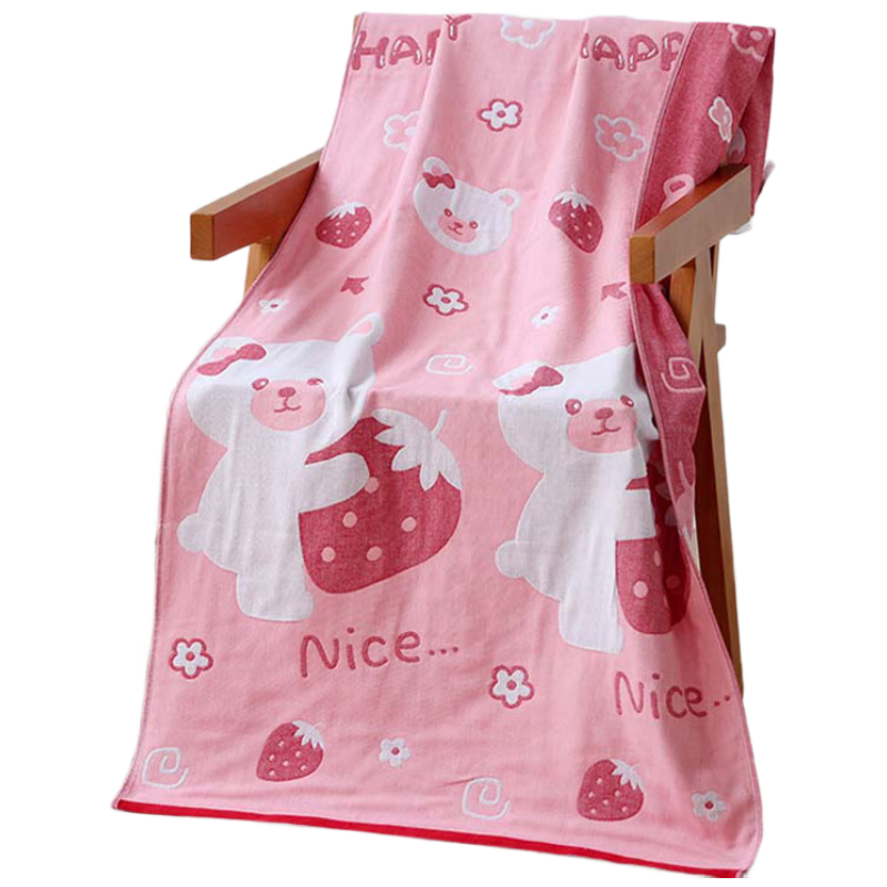 Fanyejia Pure Cotton Gauze Bath Towel, Children's Home Use Absorbent Large-Size Towel, All-Cotton Student Cartoon Soft Wrap Towel, Bath Towel for Sports