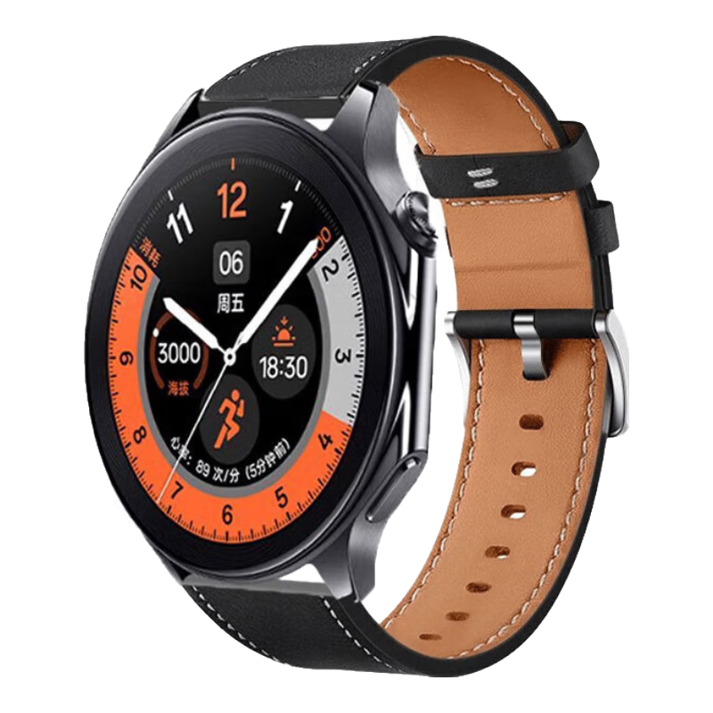 CangHua Leather Strap Compatible with OPPO Watch X3/Watch X2/Watch S/Watch4Pro, Genuine Leather Band for OnePlus Watch 2, Fashionable Men's And Women's Style, Black
