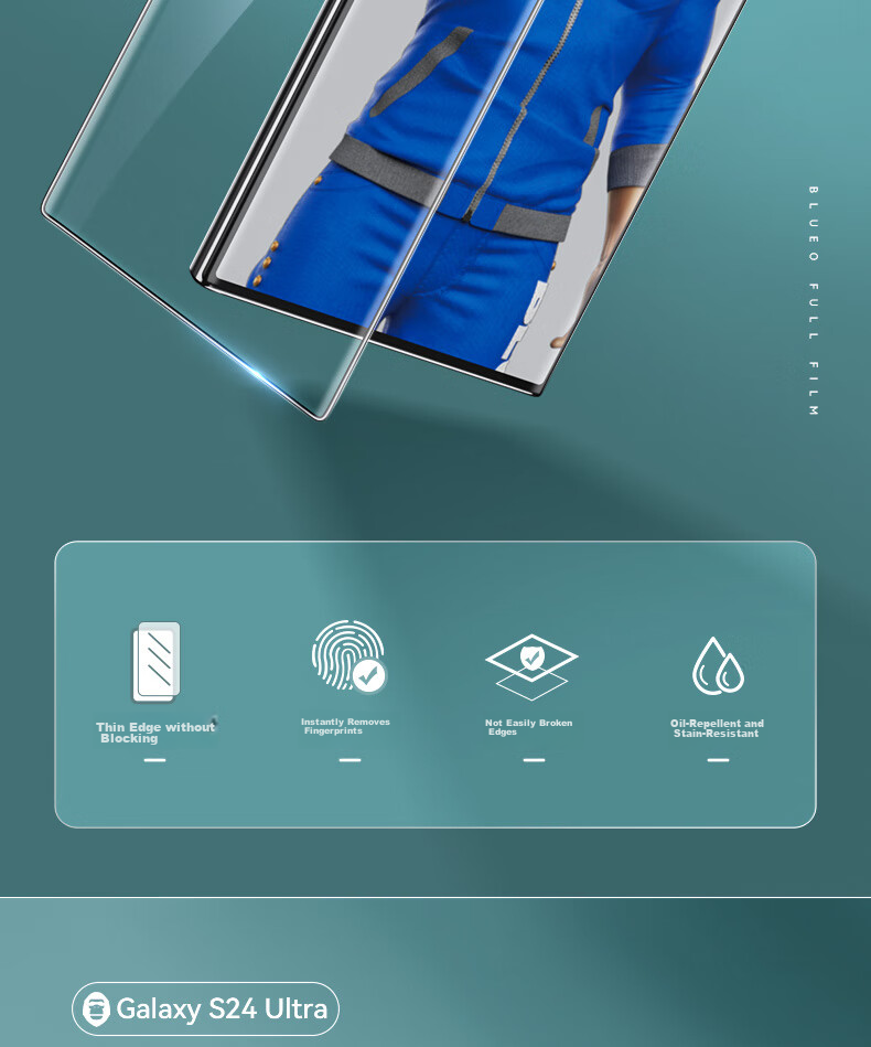 BLUEO Tempered Glass Screen Protector for Samsung S25+/S24+, High Definition Clear Anti-Drop Wear-Resistant Phone Protective Film 3
