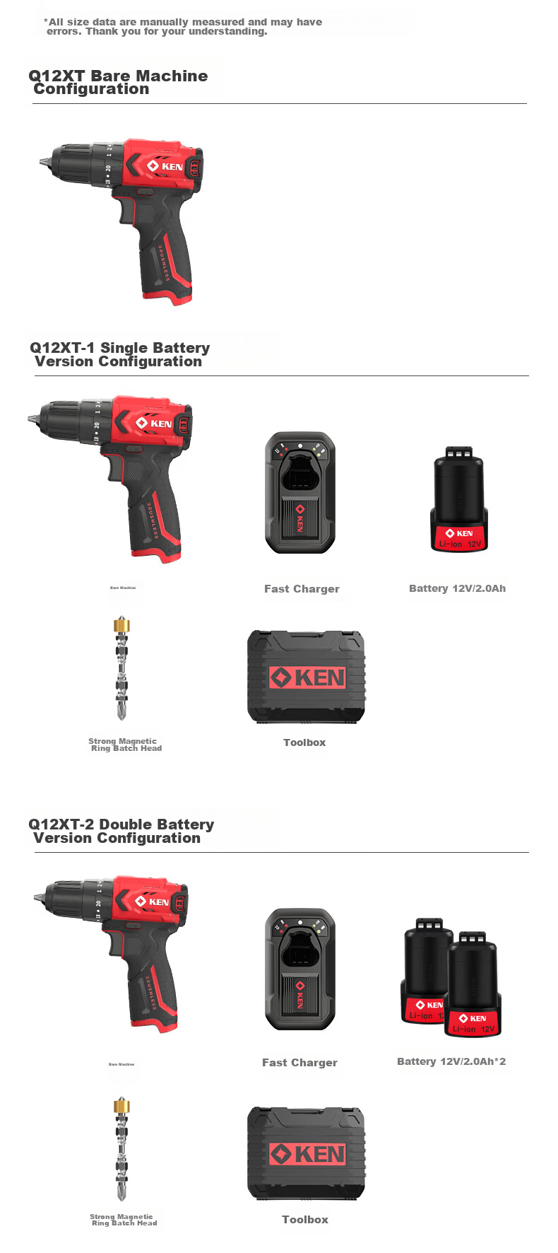 KEN 12V Impact Drill Q12XT-2 Brushless Lithium Drill, Multi-Functional Electric Drill, Household Screwdriver, Power Tool 18