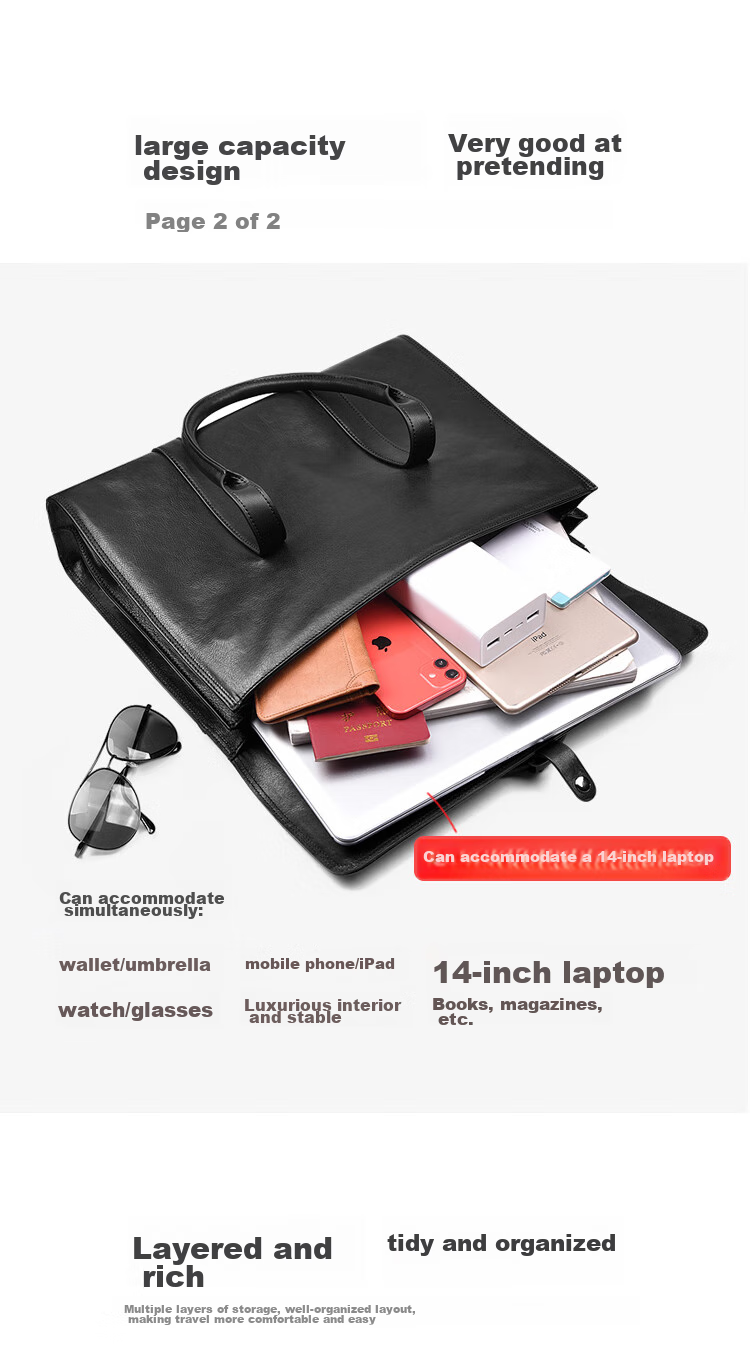Pabojoe Business Briefcase, Men's Top-Grain Leather Handbag, Horizontal Style Large Capacity Laptop Bag for Men, Valentine's Day Gift 4