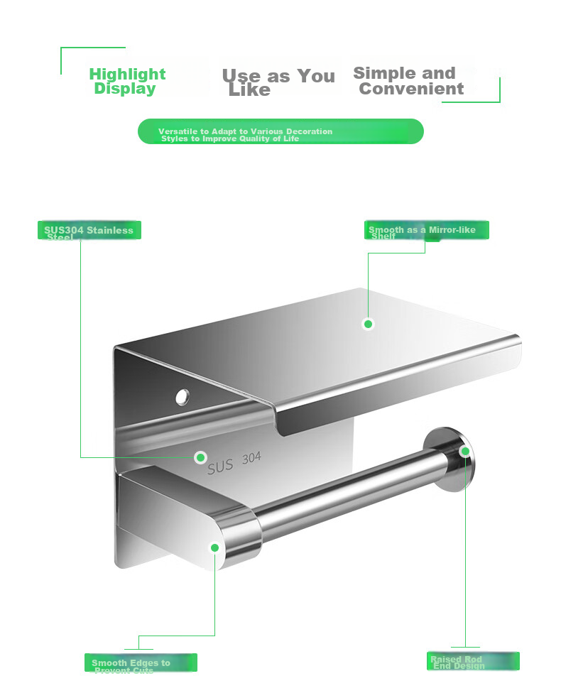 KEGOO Bathroom Toilet Paper Holder with Storage Shelf, Toilet Tissue Box, 304 Stainless Steel K220817 6