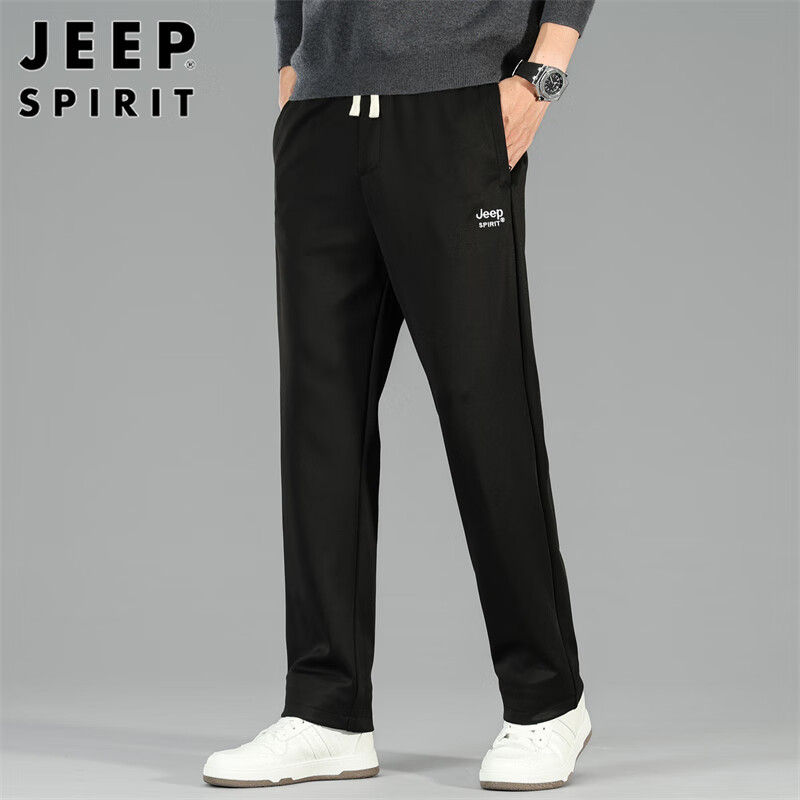 Мужские брюки JEEP SPIRIT, повседневные брюки осень-зима, свободные прямые брюки, модные мужские спортивные штаны, черный, размер 32