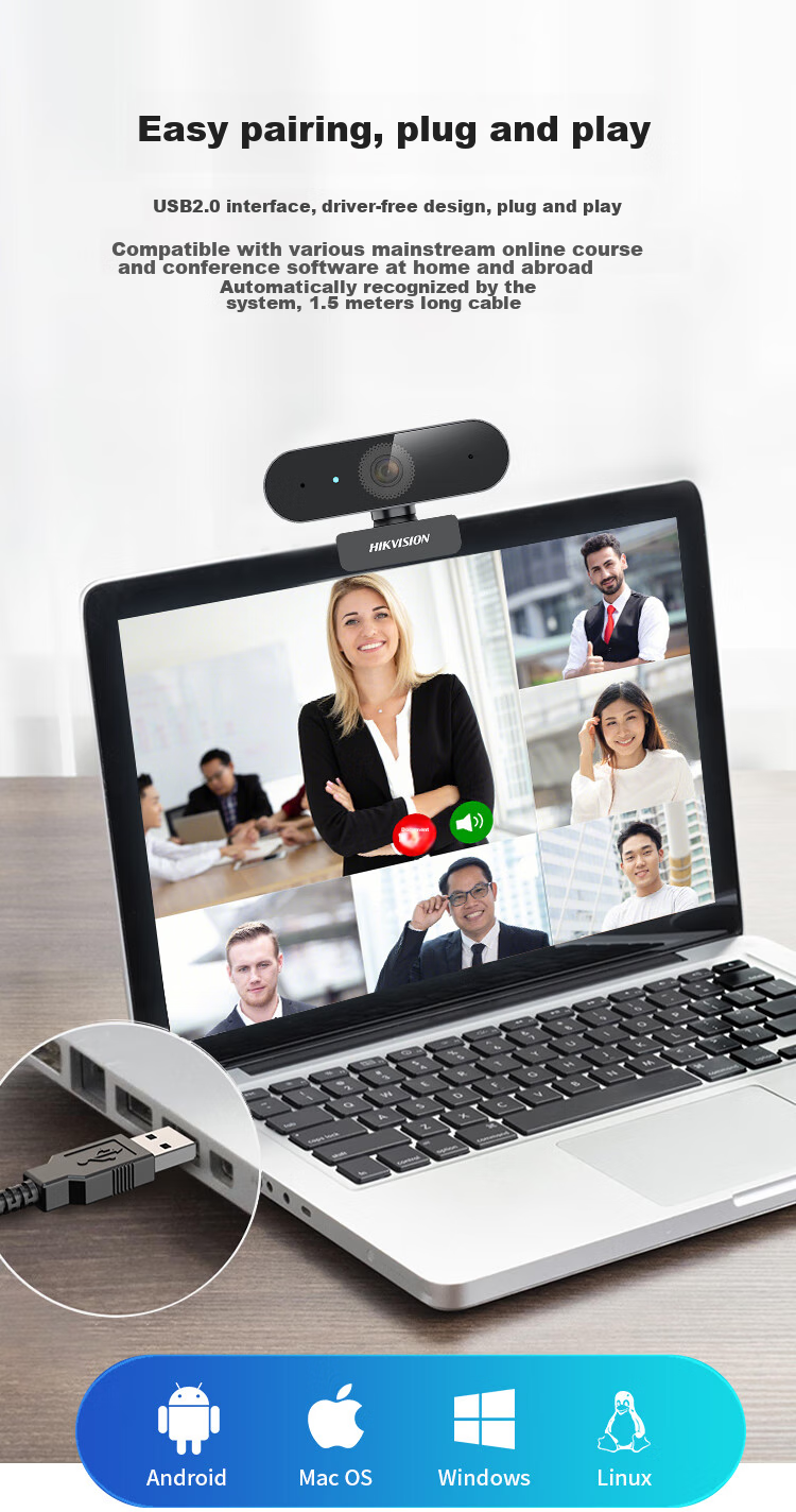 HIKVISION Computer Webcam, 1080P HD with Microphone, Wide-Angle USB, Auto Focus, External for Laptops And Desktops, Home Use, Video Conferencing, Live Streaming E12a 7