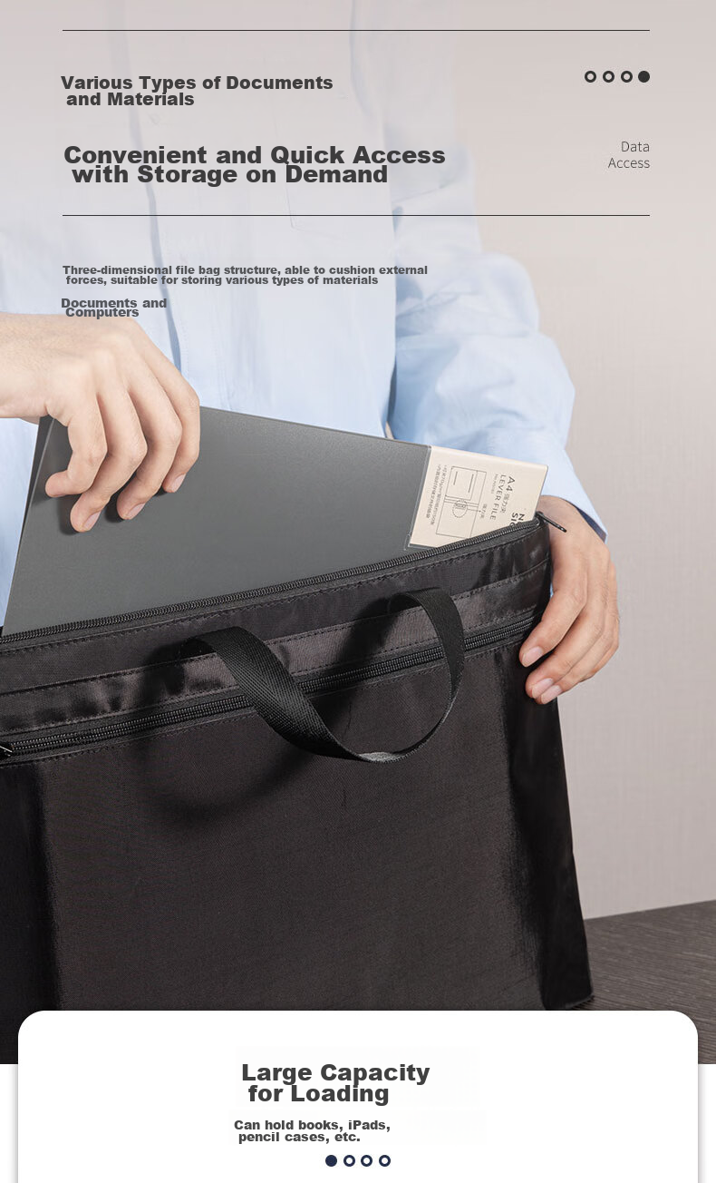 Deli Double-Layer Business Bag/document Bag/briefcase/zipper Pouch, Handbag for Men And Women, Business Meeting Bag, Portable Document Storage Bag, P05840A Black 2