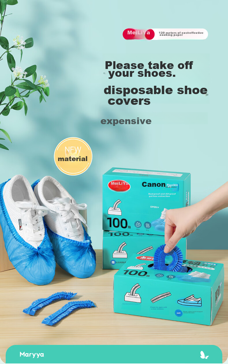 MARYYA Disposable Shoe Covers, Thickened, 100 Pieces, Large Size, Reusable, for Home And Computer Room Use, Waterproof And Dustproof Foot Covers 1
