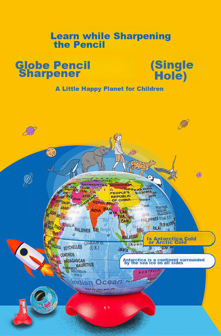 Maped Earth Globe Pencil Sharpener with Single Hole, Children's Manual Pencil Sharpener, Cartoon Small Pencil Sharpener for Elementary School Students, Stationery Gift 051110CH 1