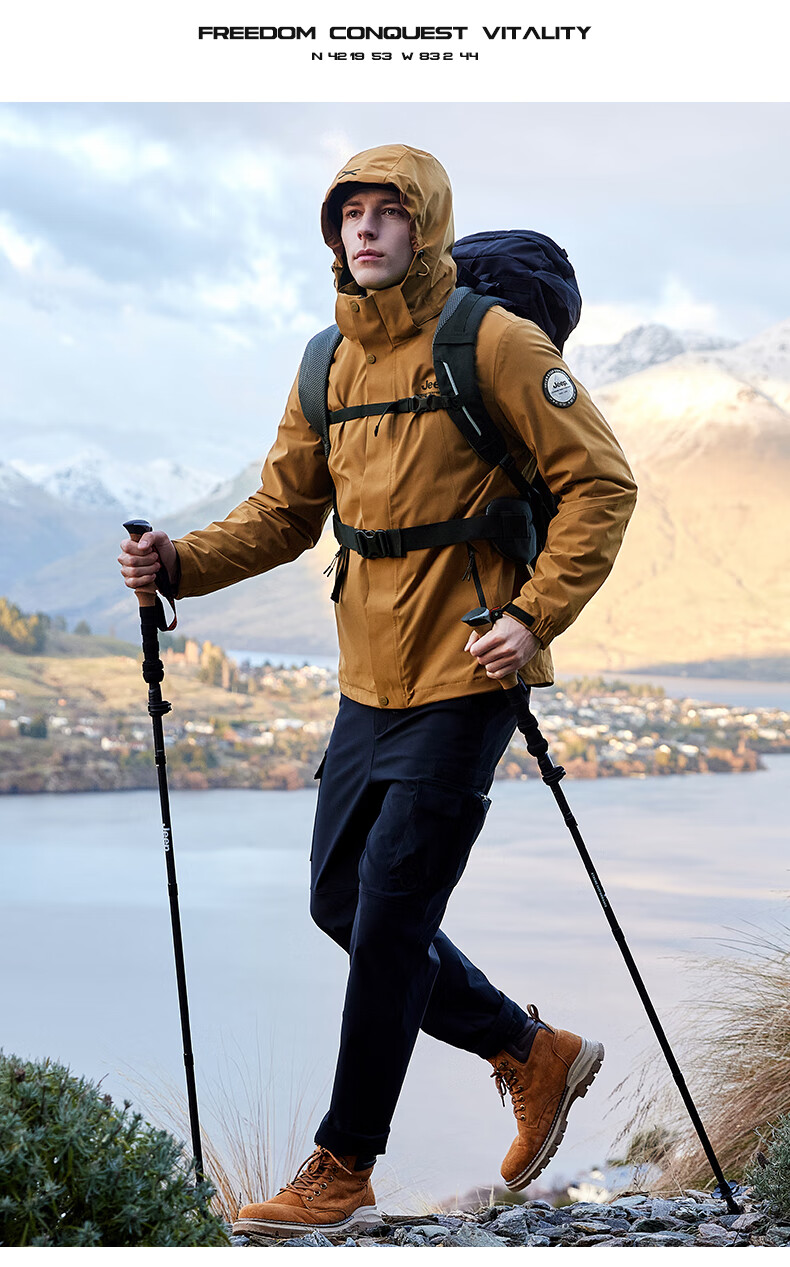 Jeep Men's Three-In Jacket, Outdoor Windproof And Waterproof, Detachable Fleece, Mountaineering Coat, 081 Brand, Black, Size M 14