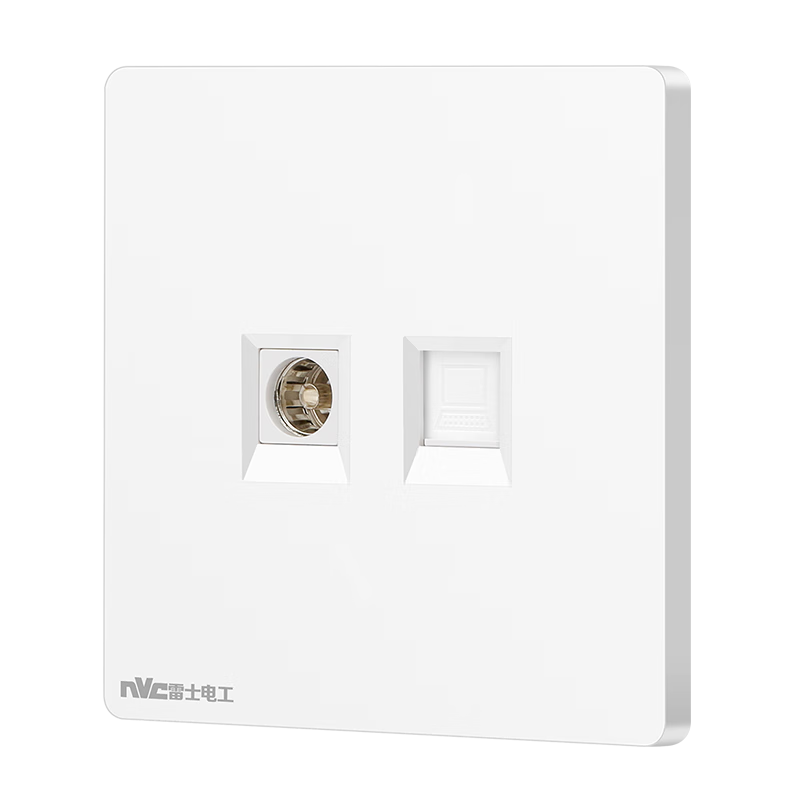 NVC Lighting Electrical Switch Socket TV + Cat6 Computer Network Socket Ultra-thin Panel N29 White