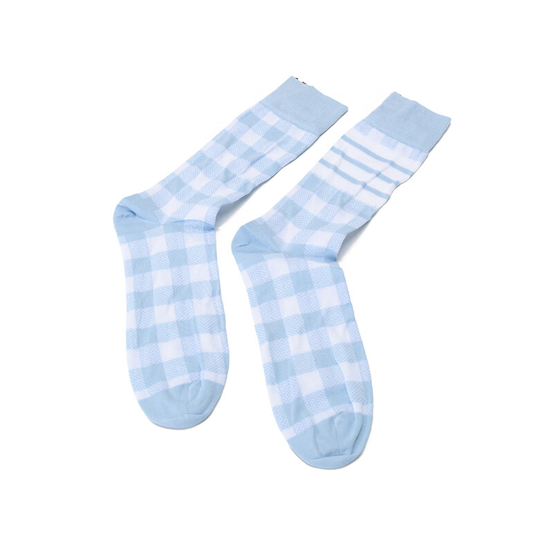 汤姆·布朗 thom browne 男士棉质中筒袜子浅灰色白色格纹 mas100a y