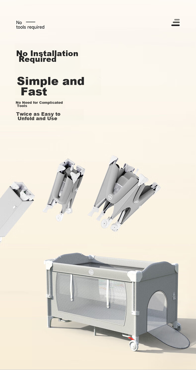 Leyunbaby Multifunctional Foldable Baby Crib, Portable Changing Table, Mobile Baby Soothing Station, Full Moon Gift 3