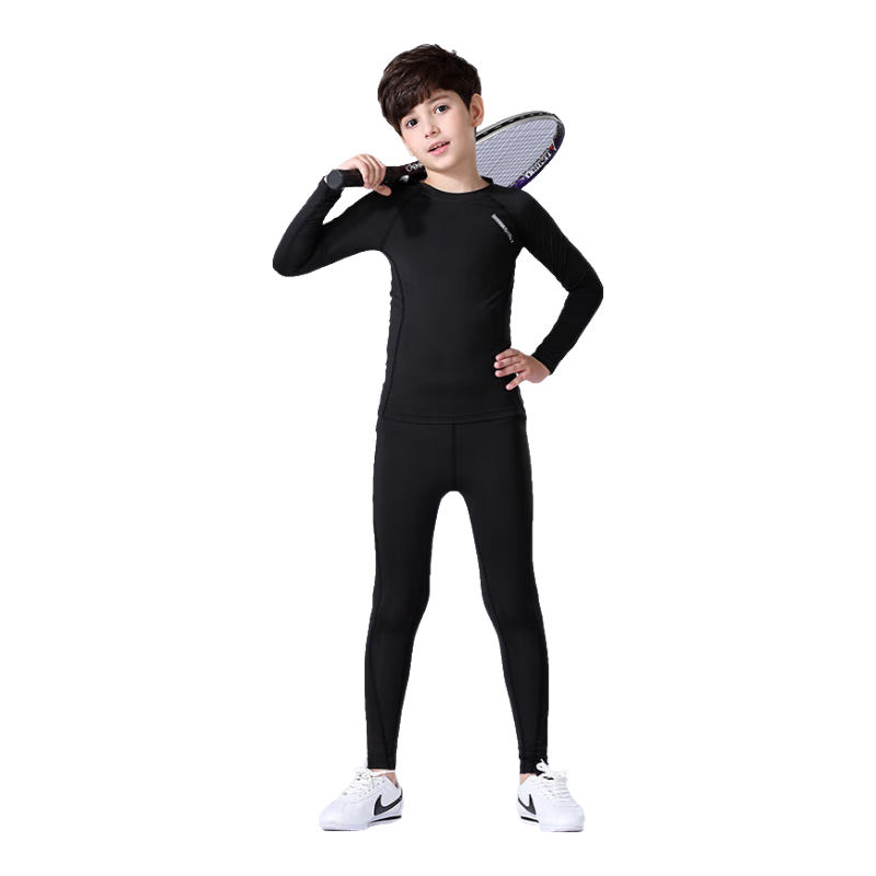 BURUITE Children's Quick-Dry Sportswear Set, Basketball And Soccer Training Fitness Wear, Tight-Fitting Clothes for Boys, Running, Skiing, And Badminton Outfits