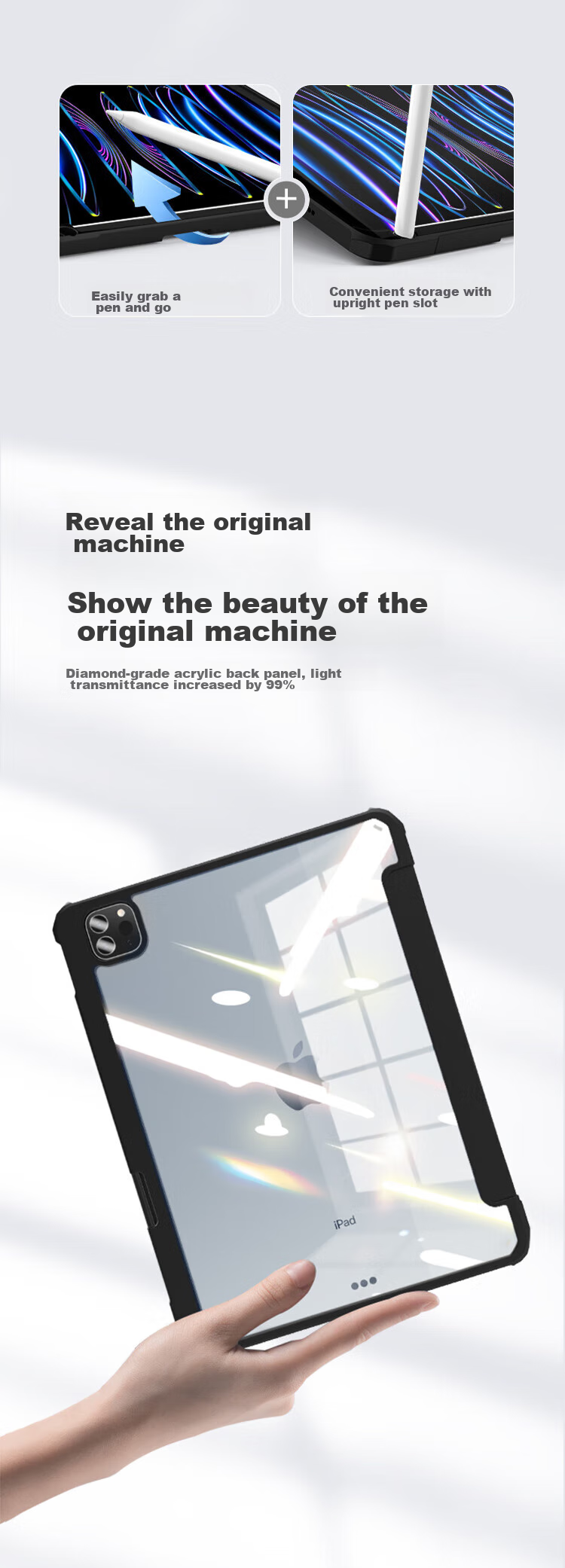 JD Original IPad Pro 11-Inch Case, Compatible with 2022/2021/2020 Models, Transparent with Pencil Holder, Magnetic, Full Protection for Apple Tablet, Anti-Bend And Shockproof, Black 6