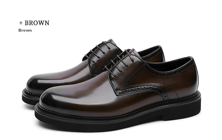 Goldlion Men's Shoes, Business Formal Leather Shoes, Banquet Wedding Shoes, Color-Blocking Craftsmanship, Retro Derby Shoes G521330064CCA Brown Size 37 29