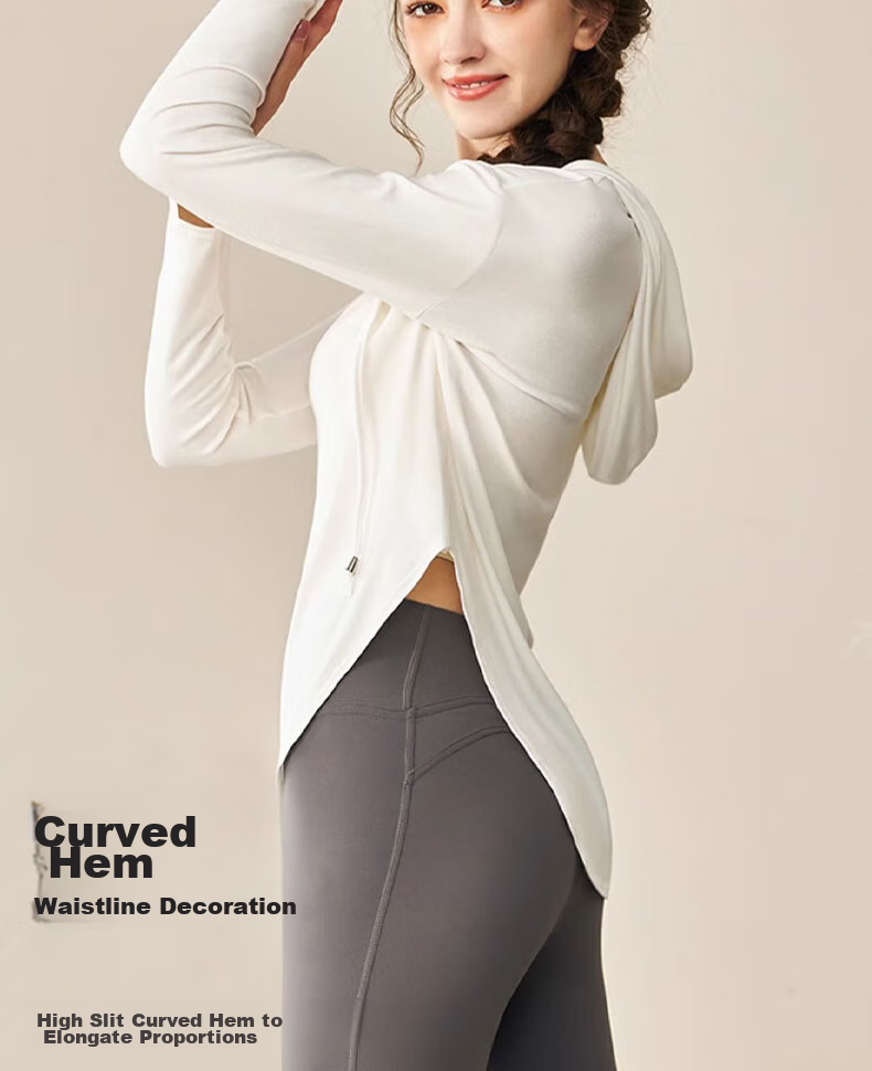 XUEXIMAN Yoga Wear Sports Top for Women, Loose-Fitting Elegant Quick-Dry Long Sleeve Outer Wear Casual Jacket, Hooded Pilates Fitness Clothing 8
