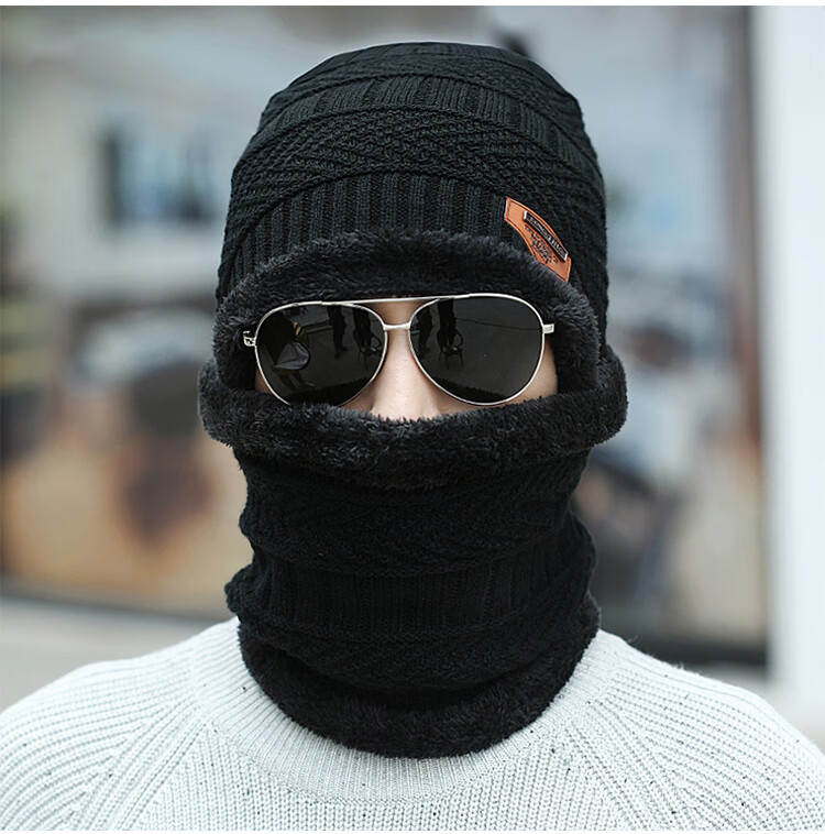 GLO-STORY Winter Knitted Hat for Men And Women with Fleece Lining, Warm Neck Gaiter, Thickened Wool Hat with Ear Protection, Cold-Proof Gray Cap 19