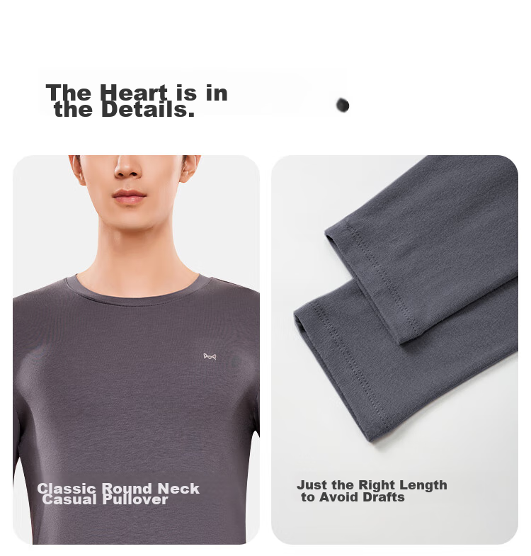 MiiOW [Xinjiang Long-Staple Cotton] Men's Thermal Underwear, Seamless Antibacterial Autumn Top And Bottom, Thin Round Neck Base Layer Set 16