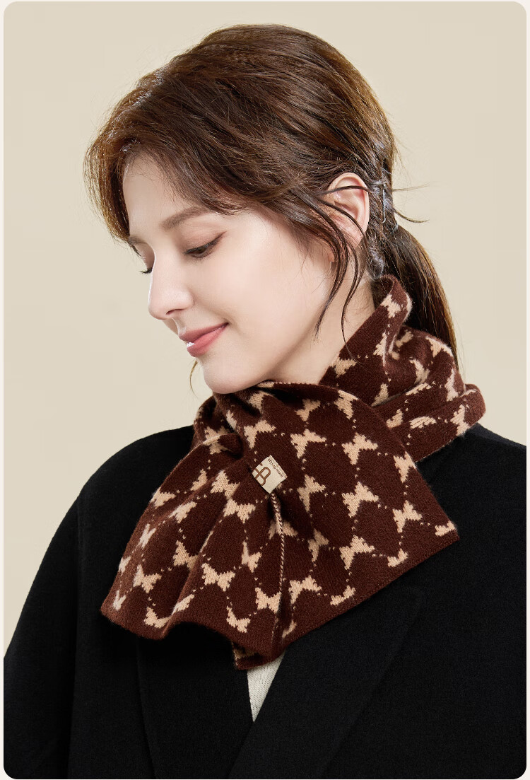 JIUMU Pure Wool Scarf for Women, Autumn And Winter Ladies' Warm Neck Warmer, Lightweight Neck Protection Short Scarf for Women in Winter 16