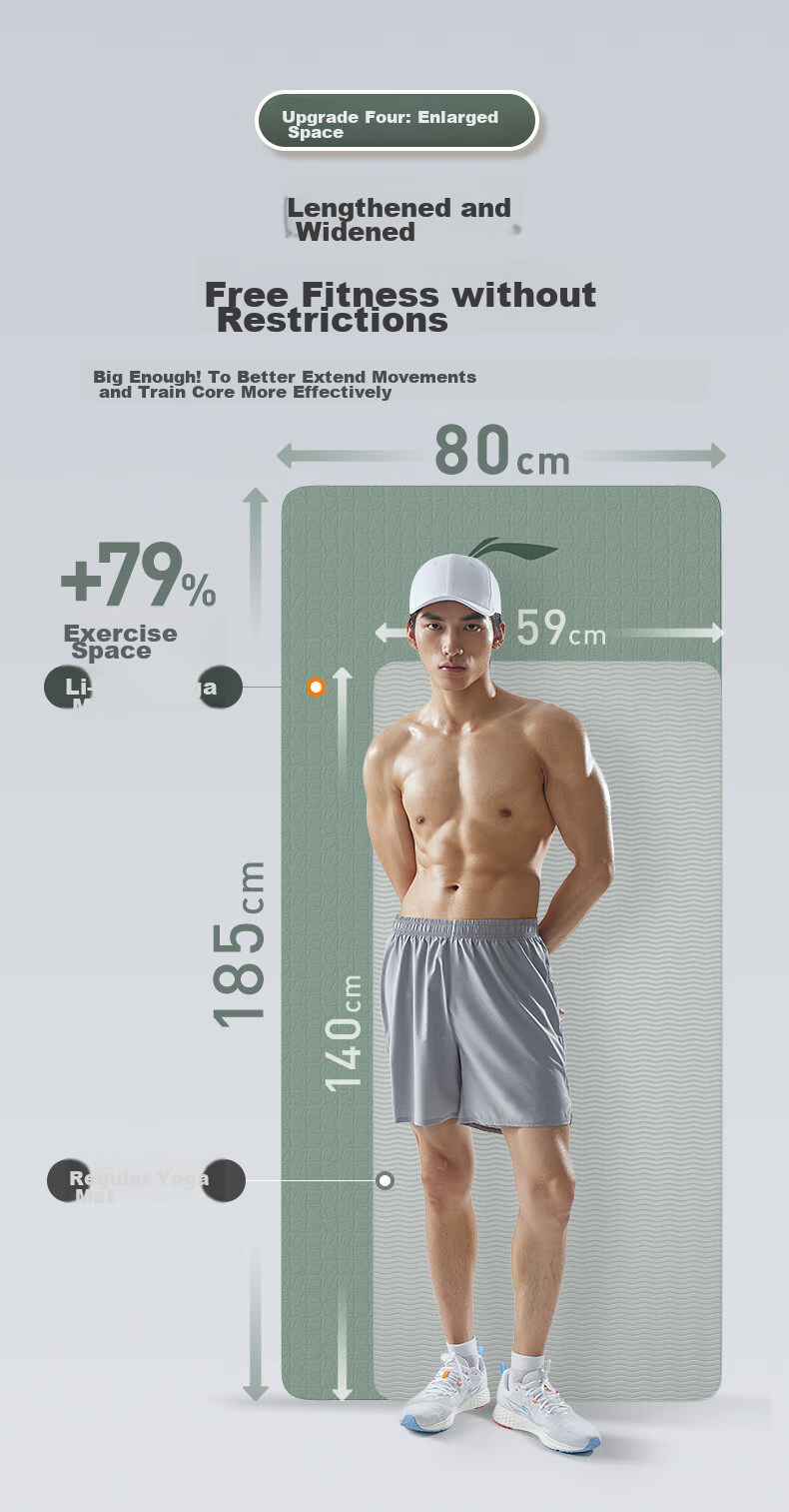 Li-Ning Yoga Mat TPE, Wide And Thick for Men And Women, Professional Non-Slip, for Jump Rope Exercises, Sports, Soundproof, Shock-Absorbing Floor Mat, Gree 12