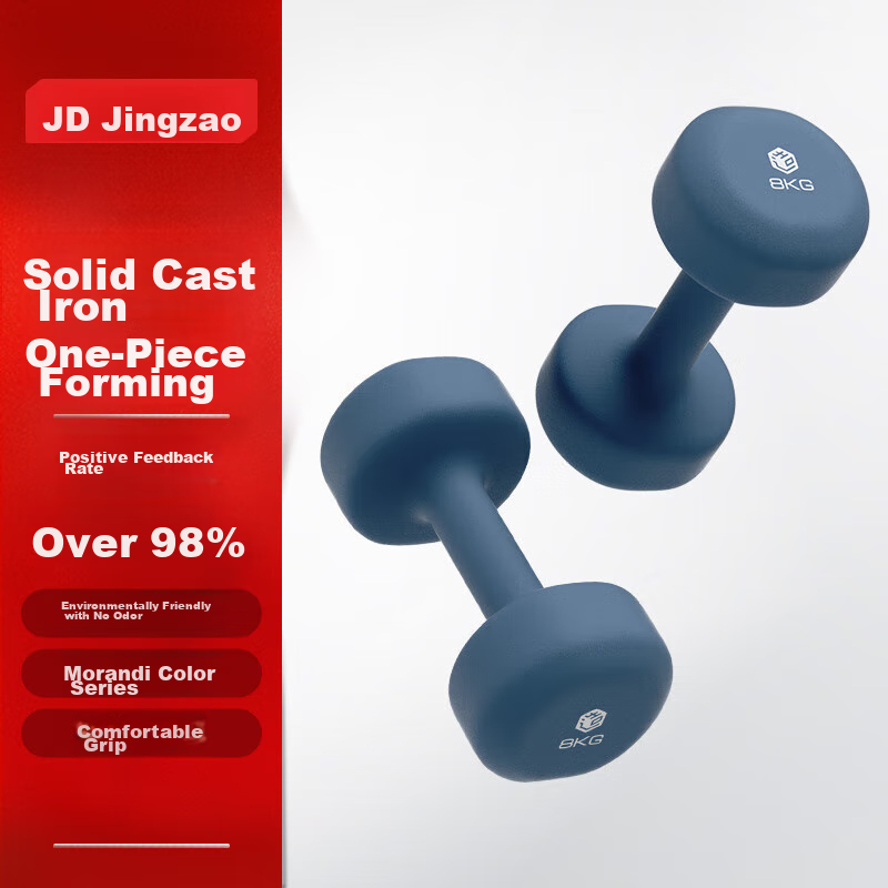 JD Original Color-Coated Dumbbells, Men's And Women's Home Dumbbells, Pure Iron Dumbbell Fitness Equipment, 8KG Two-Piece Set