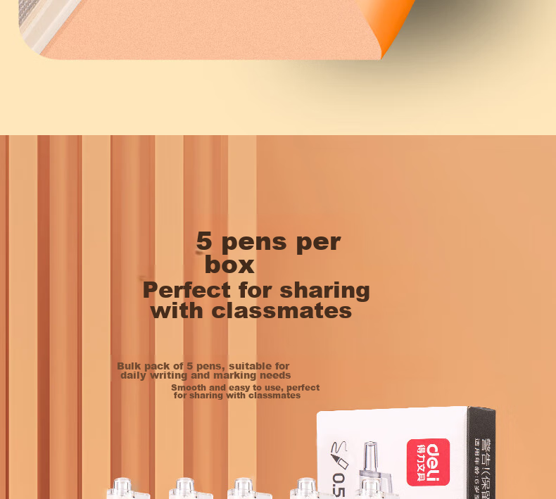 Deli Retractable Exam Pen for Beginners, Stylish ST Tip, Student Exam-Specific Gel Pen, Quick-Drying Smooth Writing, Black 0.5mm, 5 Pens/Box, 33803 for College Entrance Exams 17