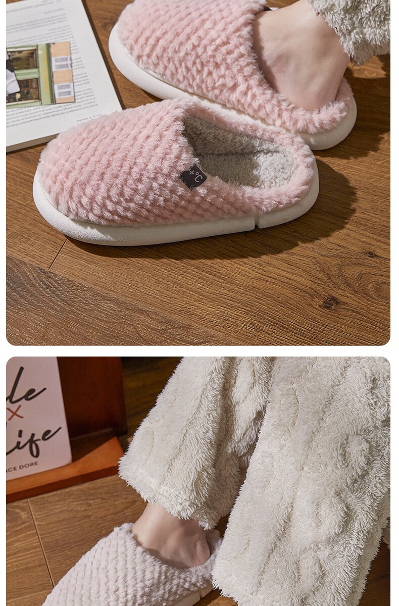 GUOLUOFEI Cotton Slippers, Men's Indoor Thick Warm Couple Thick-Soled Furry Slippers for Women, Beige, Size 36-37 13