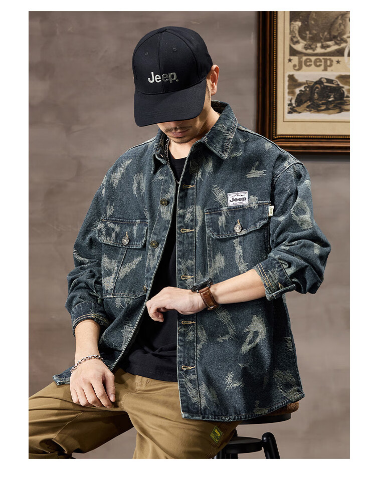JEEP High-End Denim Jacket for Men, New Spring And Autumn Style 2026, Long-Sleeve Work Shirt, Casual Jacket, Men's Outerwear 4