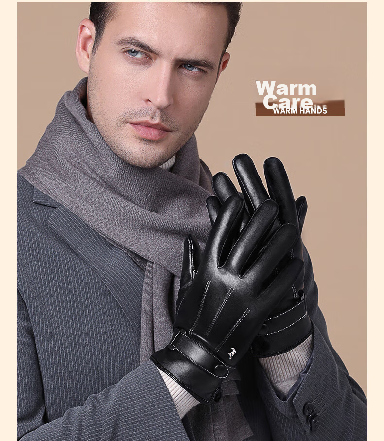TUCANO Leather Gloves for Autumn And Winter Cycling, Men's Fleece-Lined Thick Warm Windproof Water-Resistant Touchscreen Motorcycle Riding Gloves 20