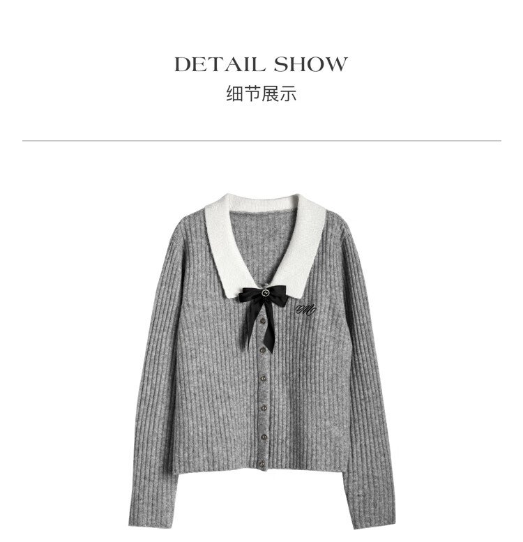 Olrain Eurielle Lapel Bow Sweater Women's Autumn Pullover Top Gray (Second Batch) L 15
