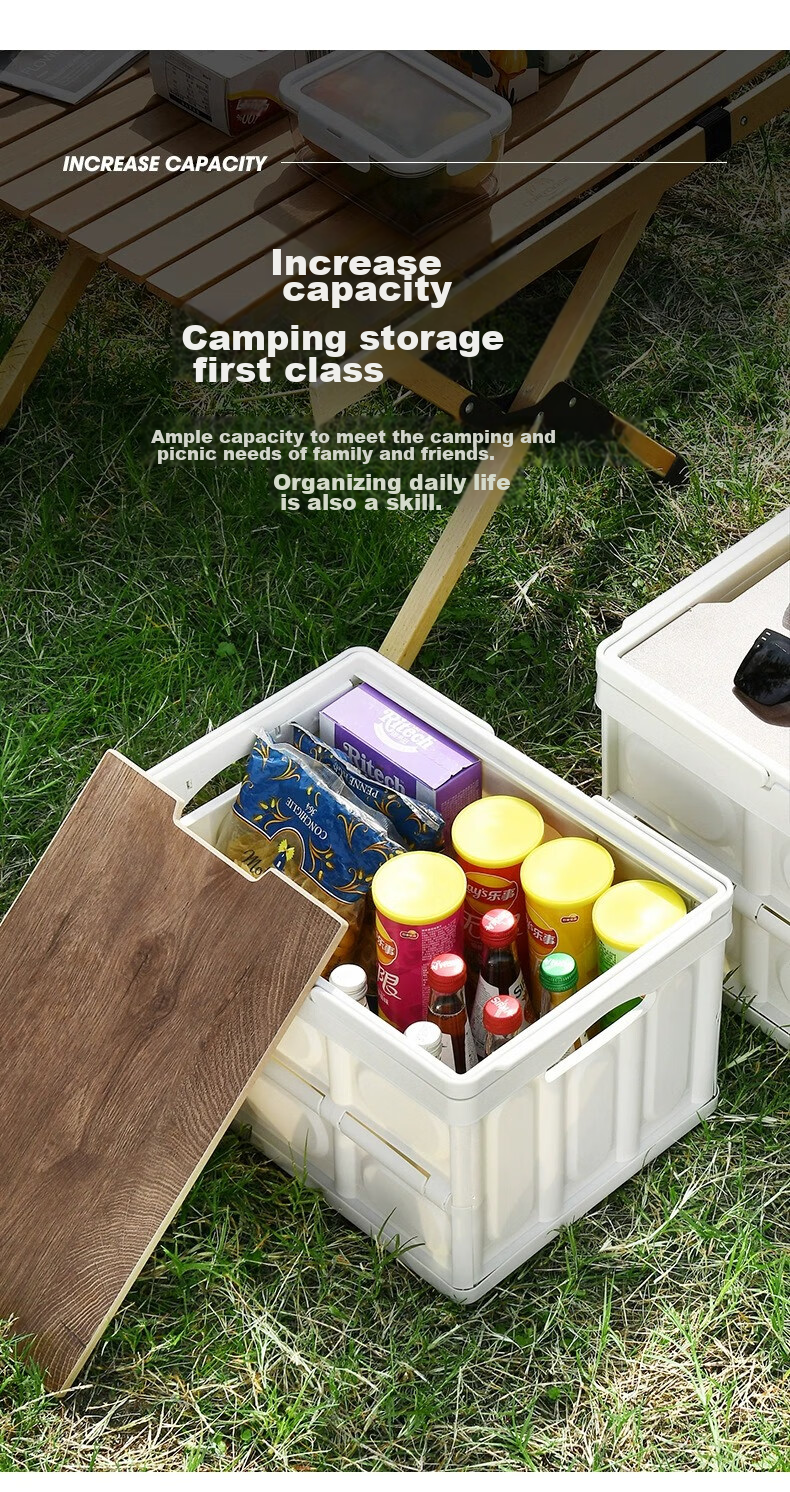 Huashi Car Storage Box, Trunk Organizer, Outdoor Camping Folding Box, Portable Wooden Lid Car-Mounted Handheld Versio 4