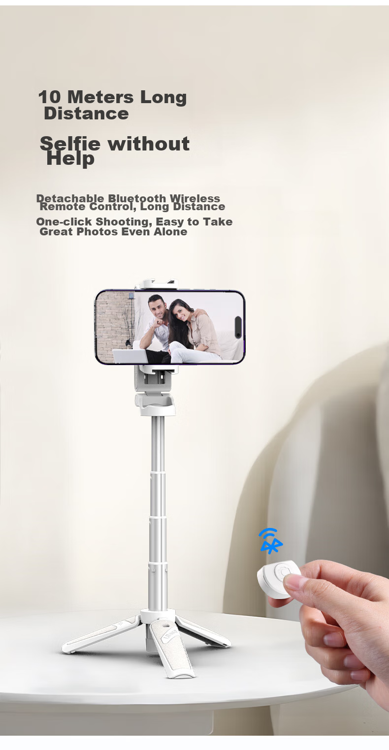 Youlanzi Ulanzi JJ02 Bluetooth Selfie Stick with Tripod, Extendable Handle, Desktop Stand, Rotating Phone Clamp for Live Streaming And Photography (White) 4