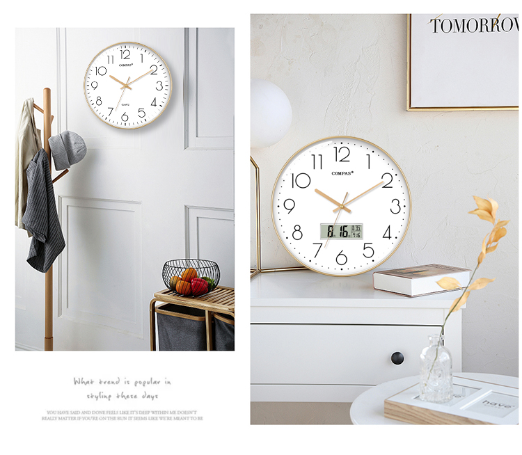 Compas Wall Clock, Creative Minimalist Timepiece, Living Room Quartz Clock, Bedroom Wall-Mounted Timepiece C3242, Light Luxury Gold, 28cm 7