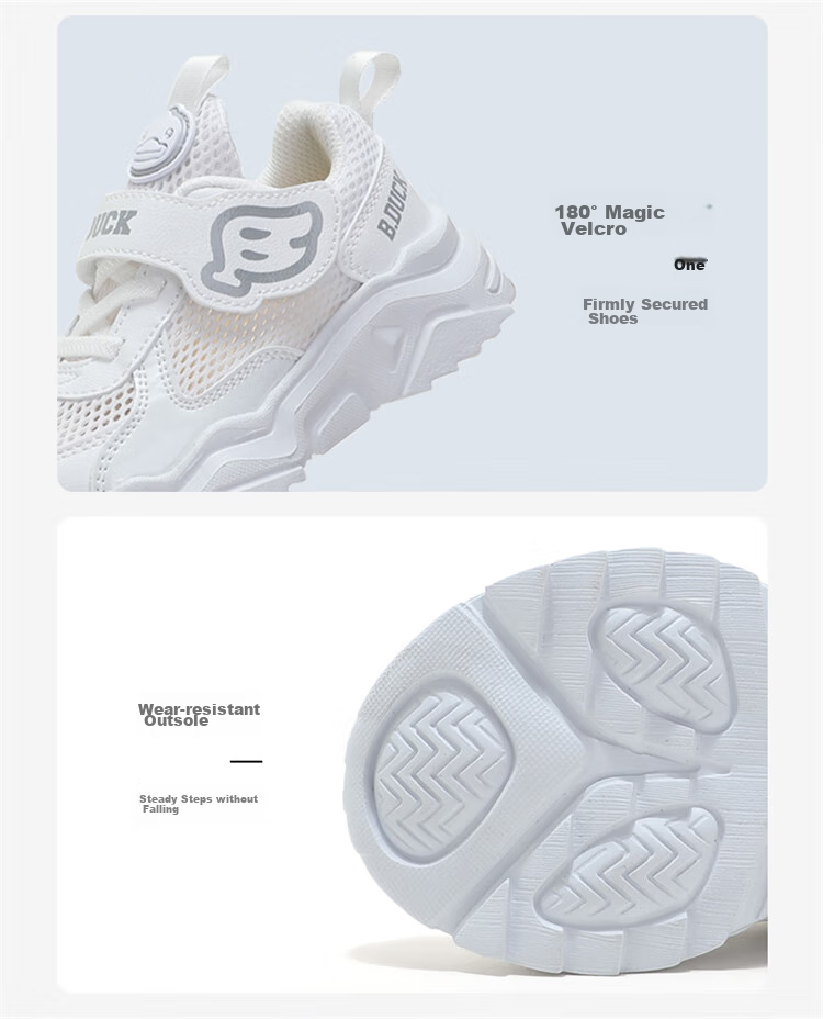 B.Duck Children's Mesh Sneakers, Summer Sports Shoes for Boys And Girls, Breathable White Shoes for Students, Model 3073, White And Pink, Size 26 13
