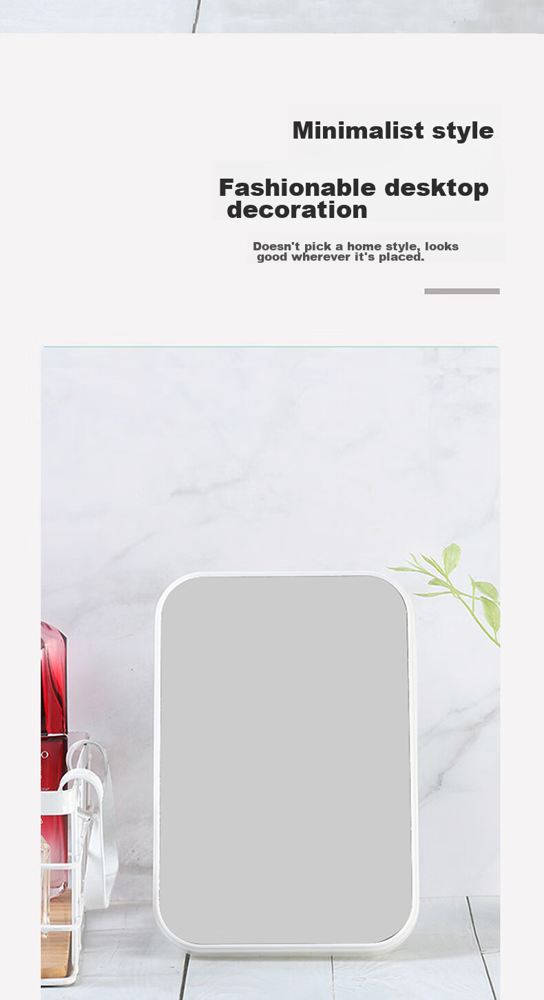 MINISO Simple Square Table Mirror, Makeup Beauty Mirror, Desktop Mirror, Princess Mirror, Birthday Gift for Girlfriend (White) 2