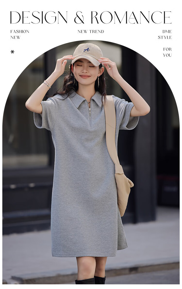 Dme [Waffle Skirt] Summer Polo Collar Zipper Short-Sleeve Waffle Dress 1