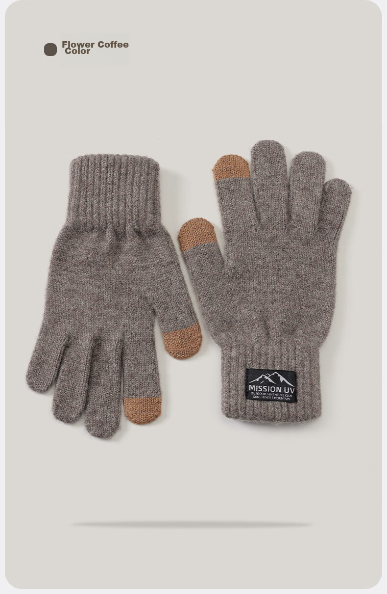 MISSION UV Sheepskin Warm Gloves for Men, Thick Winter And Autumn Outdoor Cycling Driving Anti-Cold Touchscreen Compatible Knitted Gloves 13