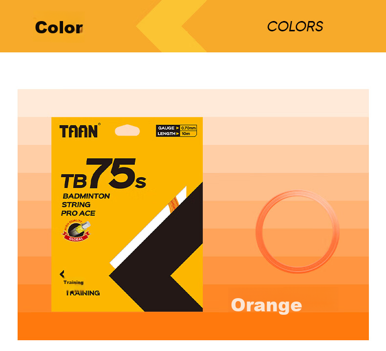 Taan Badminton Racket String, for Competition Training, Durable High-Elasticity Speed Type TB75S, Orange Color, 3-Pack 7