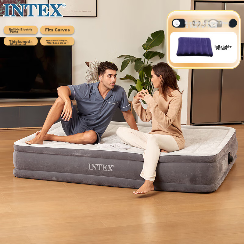 INTEX Built-In Electric Pump Single-Person Automatic Inflatable Bed, Home Nap Air Mattress Sleeping Pad Folding Bed with 1 Pillow, 67766NP