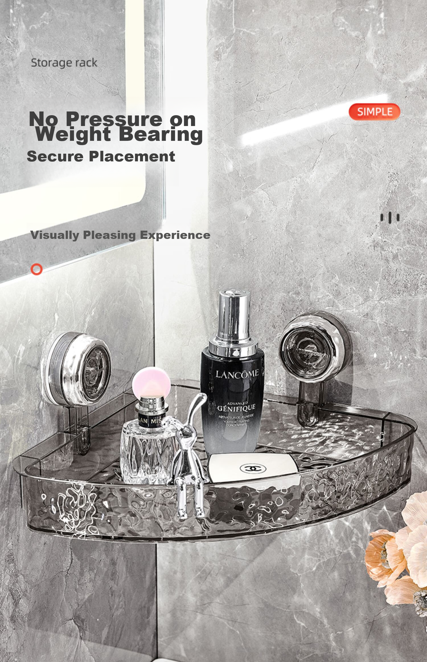YOUQIN Bathroom Suction Cup Storage Rack, Wall-Mounted without Drilling, Bathroom Sink Organizer, Triangular Basket 12