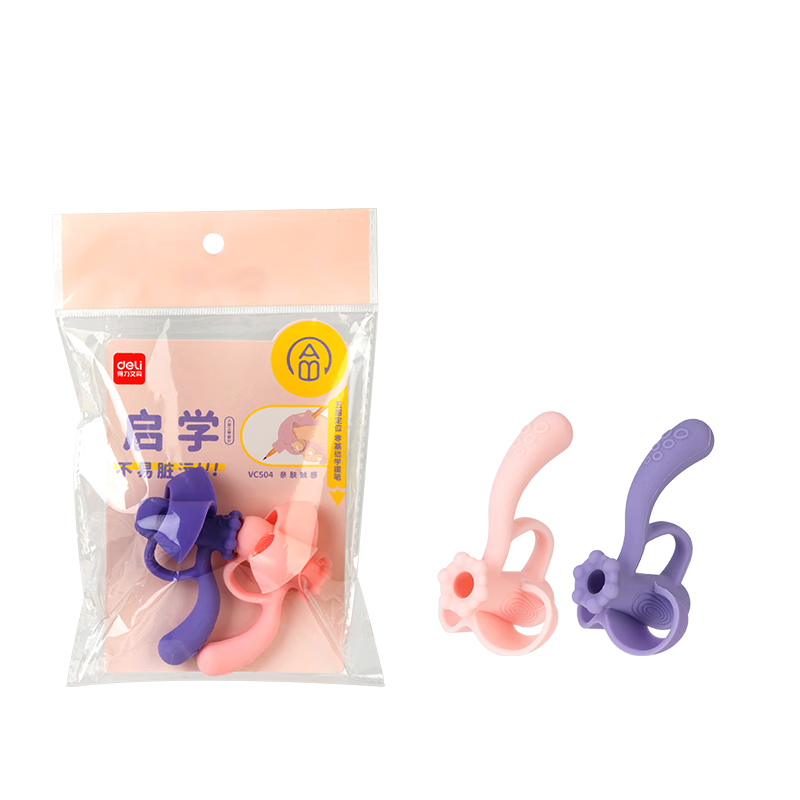 Deli Five-Finger Pen Grip Sleeve/corrector, Silicone Posture-Correcting Pencil Holder, Kindergarten And Elementary School Student Writing Posture Corrector, Pink And Purple 2-Pack, College Entrance Exam Blessing Gift